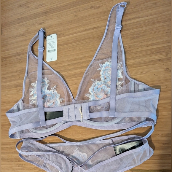 NWT Understance Plunge Unlined Bra Thong Set 34C Medium Mauve Floral Embroidered - Picture 6 of 7